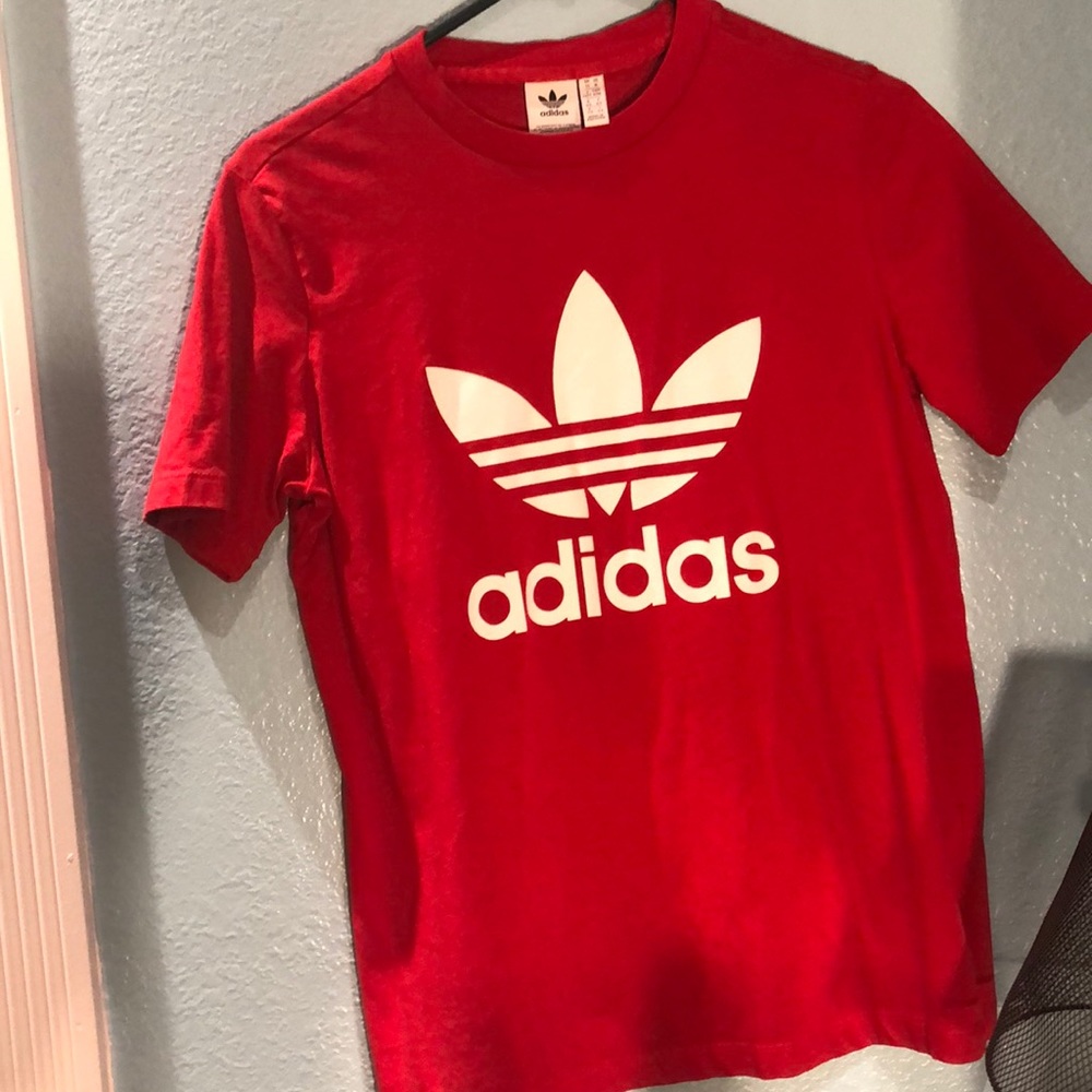 Adidas red trefoil tee